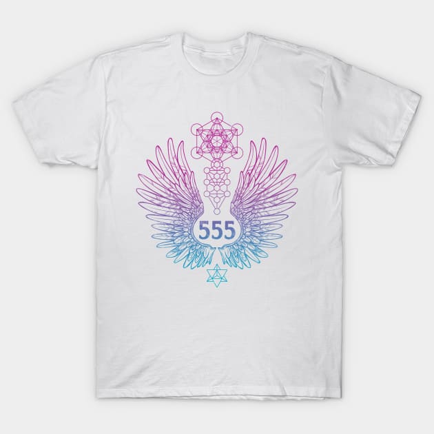 Angel Number 555 Sacred Geometry T-Shirt by LadyMoldavite